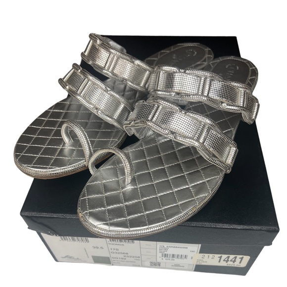 CHANEL WOMENS SANDAL METALLIC CALFSKIN SILVER LEATHER SZ 39.5 - Picture 2 of 9
